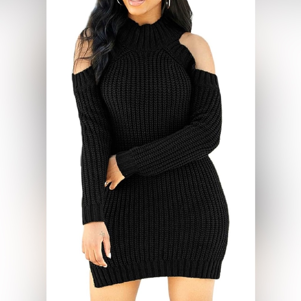 Sexycherry Black Ribbed Cut-Out Sweater Dress – Size Small